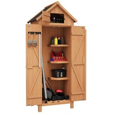 Garvee Outdoor Wooden Storage Shed Lockable Door 3 Shelves Tilt Roof Waterproof picture
