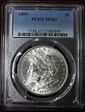 1889-P Morgan Silver Dollar PCGS MS63 90% Silver $1 US Coin Uncirculated picture