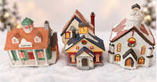 Vintage Lemax 1993 Lighted Christmas Village Town Hall School Church Lot of 3 picture