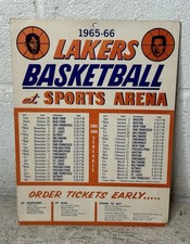 VTG 1965-66 Los Angeles Lakers NBA Schedule Poster Elgin Baylor Jerry West picture