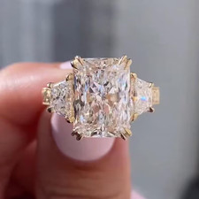 7 CT Radiant-Cut VS Lab Grown Diamond Three Stone Wedding Ring Yellow Gold 14K picture