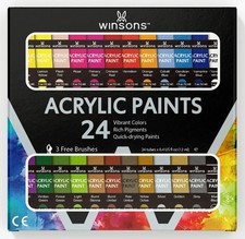 WINSONS Non Toxic 24 Colors Acrylic Paints Set 12ml With 3 Bonus Brushes picture