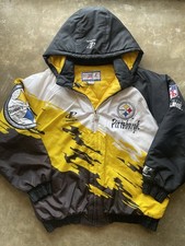 Vtg 90s LogoAthletic Pro Line NFL Pittsburgh Steelers Paint Splash Puffer Jacket picture