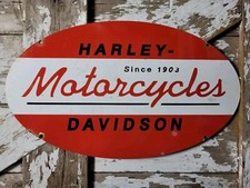 VINTAGE HARLEY DAVIDSON PORCELAIN SIGN OVAL MOTORCYCLE 30