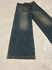 y2k vintage baggy Dark blue washed wide leg faded skater denim jeans 2000s-30in picture