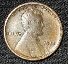 1914 d lincoln cent penny Key Date VF/ Strong D And Very Nice Wheats On Reverse picture