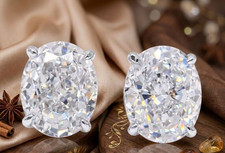Certified 6.00 Ct Oval Cut Natural White Diamond Studs VVS1 White Gold Finish picture