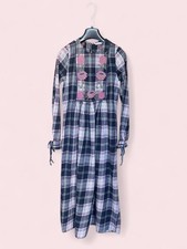 NWOT Zara 1970s Cotton Floral Embroidered Plaid Velvet Ribbon Maxi Dress XS picture