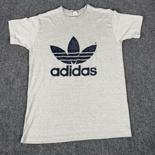 Vintage 80s Adidas Trefoil T Shirt Large Made In USA Gray Double Sided Logo VTG picture
