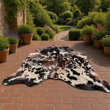 Large Speckled Brindle Cowhide Area Rug Hair On Genuine Leather Approx 6x7 ft picture