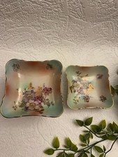 Schumann Arzberg Bavaria Wild Rose Pedestal Dish & Square Dish Set Gold Trim picture