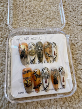 Halloween 3D Hand Painted Press On Nails Spider Bat Gothic Coffin Shape Size S picture