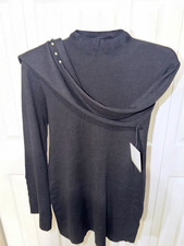 Ellen Tracy Women's 2-Piece Black Knit Top & Pants Set Button Accent Size L picture
