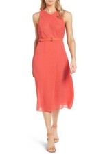 Classiques Entier 154410 Women's Belted Midi Dress Red Cayenne Sz. 12 picture