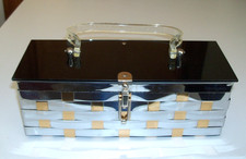 1950's Dorset Rex Fifth Ave Metal Basketweave Purse Lucite Handle Silver/Gold picture