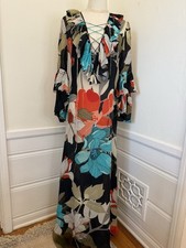 Pnina Tornai Resort 100% Silk Chiffon Floral Ruffle Lace Up Maxi Dress XS / S picture