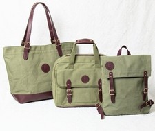  LOULU Canvas Bag Set Olive Green Burgundy Tote Backpack And Briefcase picture