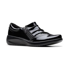Women's Clarks Kaetlyn Mila Round Toe Flats Black Crinkle Patent picture
