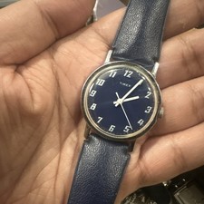 Working Vintage 1976 TIMEX Mens Blue Manual Wind 34mm Watch Blue Strap Rare Runs picture