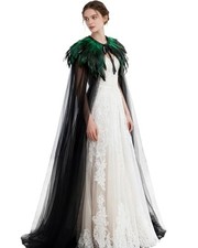 L'VOW Women's Gothic Feather Cloak Witch Tulle Cape Green picture