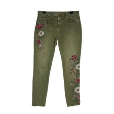 Driftwood Jackie Skinny Jeans Womens 32 Green Medium Wash Mid Rise Embroidered picture