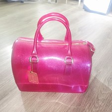 Furla Candy Satchel Bag Magenta Fuchsia Pink Glitter Jelly PVC Top Handle Lock picture