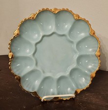Vintage Anchor Hocking Fire King Delphine Turquoise Blue Egg Plate  picture