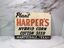 Vintage Rare Harper's Hybrid Corn Cotton Seed Sign Martindale Texas SCIOTO 24X18 picture