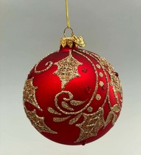 RARE 2017 Hallmark Heritage Collection HOLLY BALL Blown Glass Ornament Boxed picture