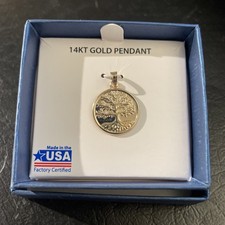 14K Yellow Gold Tree of Life Round Pendant Charm 7/8” Tall picture