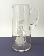 Vintage Etched Glass Water Pitcher Gibson Girl Victorian Lady 10.5” Clear picture