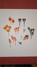 Lot 20 Vintage Plastic Cake Cupcake Toppers Picks Halloween Cats Witch Skeleton picture