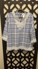 Alfred Dunner Tunic 3/4 Sleeve V-Cut Neck Pullover Lace Trim Cotton Medium NWT picture