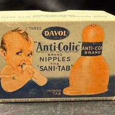 Vintage Davol Anti-Colic Sani-Tab Rubber Nipples No. 151 with Original Box 1943 picture