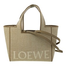 LOEWE font tote small Handbag ALF1B59X14 canvas beige Women Used picture