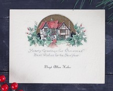 VTG 1920s Christmas Card Personalized Lloyd Allan Hakes, Minnesota, Gold Cottage picture