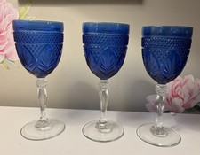 Cristal D'Arques Durand Antique Sapphire Blue Water/Wine Goblet, Set of 3 picture