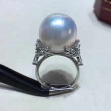 huge 14mm south sea round white pearl ring 925s picture