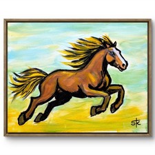 Original 11x14 Expressionist Galloping Horse Canvas Acrylic Painting Wall Art picture