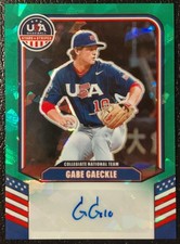 2026 USA Baseball Stars Stripes Gabe Gaeckle #CNT-GG Green Ice Prizm Auto /99 picture