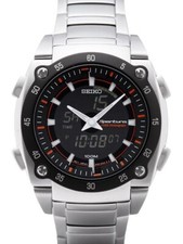 Brand New Seiko Sportura SNJ019P1 Stainless Steel Silver Black Wristwatch picture