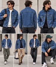 Vtg Eddie Bauer Denim Trucker Jacket Mens M Bomber Heritage Casual Western 90s picture
