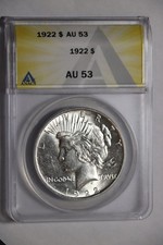 1922 P Peace Dollar $1 Coin Silver, ANACS Graded AU53 picture