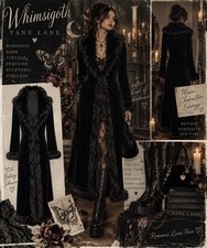 Vtg Betsey Johnson Penny Lane Coat S Black Velvet Faux Fur Trim Gothic Y2K Glam picture