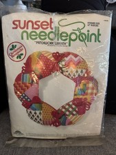 vintage SUNSET DESIGNS Needlepoint PATCHWORK WREATH kit 14