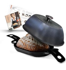 Enameled Cast Iron Dutch Oven 5.5 Qt Oval Black Sourdough Bread Baking Krustic picture