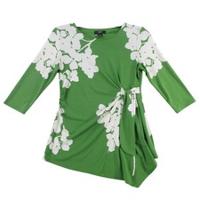 Alfani Petite Green White Floral Side Tie Asymmetrical Tunic Top P/S 73705 SP17 picture