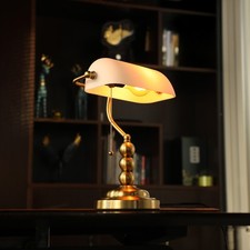Antique Bankers Desk Lamp, E26 Base Traditional Glass Table Lamp with Pull Chain picture