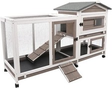 PETSCOSSET Rabbit Hutch Indoor Outdoor 2 Story Bunny Cage Rabbit Cage with Wheel picture