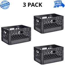 Juggernaut Storage 24QT Plastic Heavy-Duty Milk Crate, Black, 3 Pack picture